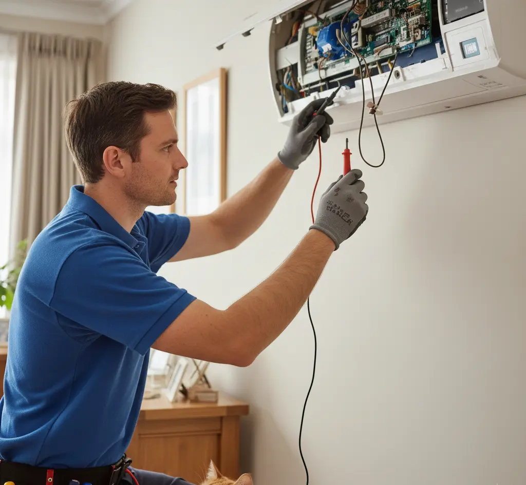 Technician repairing air conditioner in {city} – professional AC repair service