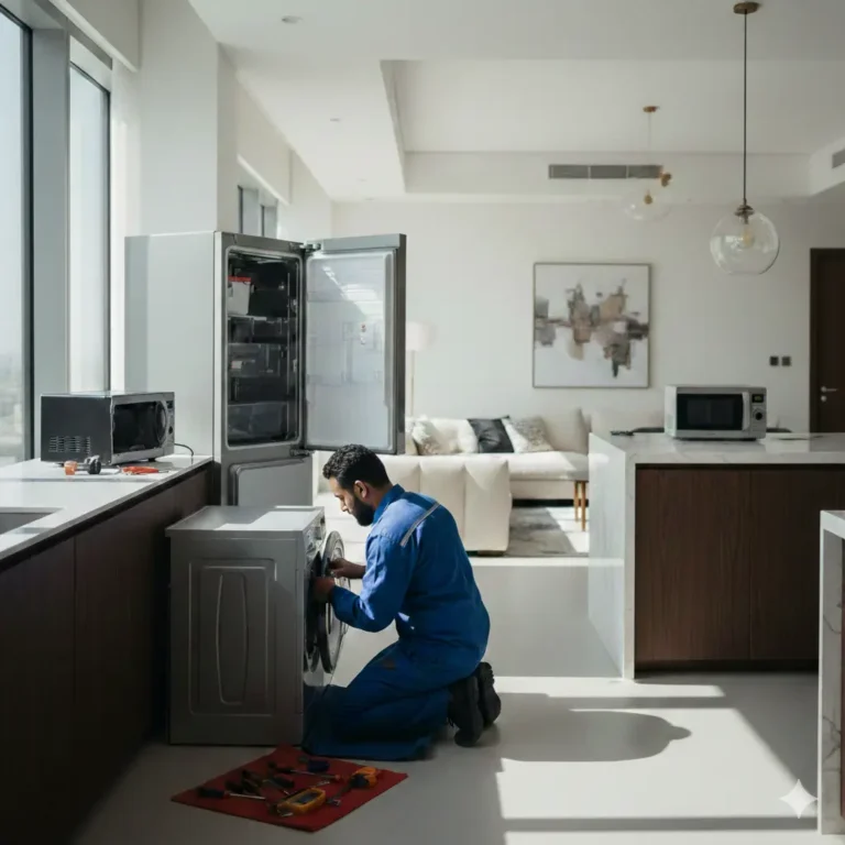 Technician providing fast appliance repair in Abu Dhabi home apartment