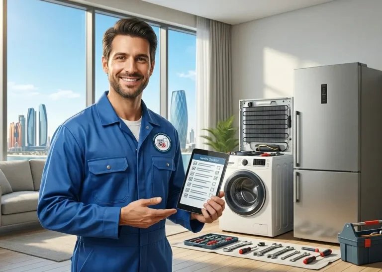 Professional appliance repair technician in Abu Dhabi providing same-day home repair service for washing machine fridge and AC