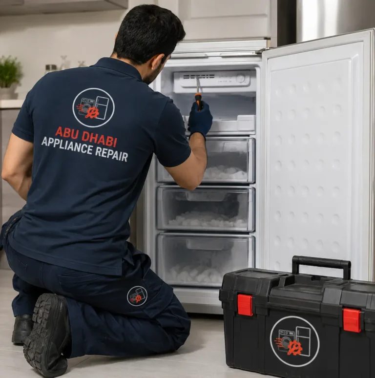 Freezer Not Freezing properly being inspected by a professional appliance repair technician in Abu Dhabi